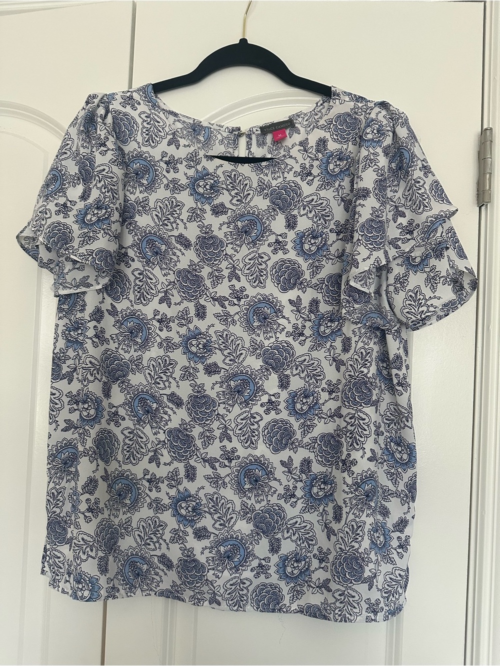 Vince Camuto Ruffle Sleeve Top Blue and White Floral